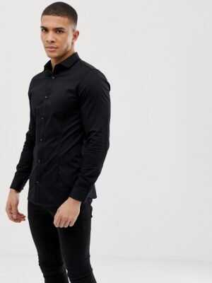 Jack & Jones - Premium super slim-fit net overhemd met stretch in zwart