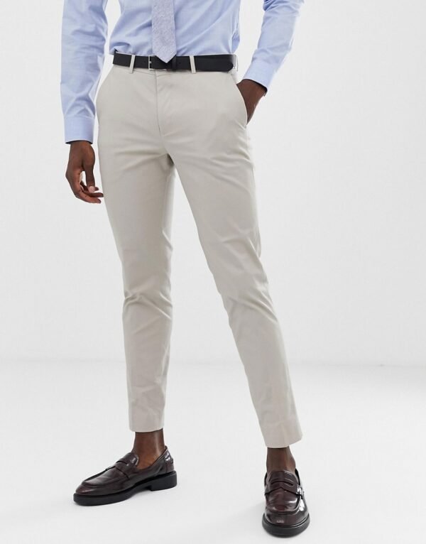 Jack & Jones Premium - Slim-fit bruiloftspantalon van geborsteld katoen in steenkleur-Neutraal