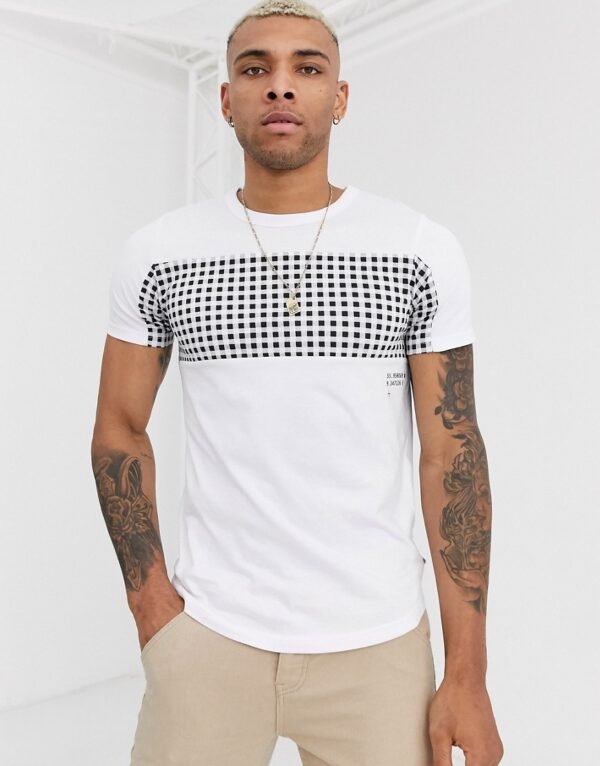 Jack & Jones - Core - T-shirt met ronde zoom en gingham-ruit in wit