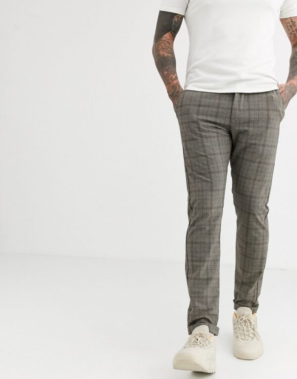 Jack & Jones - Slim-fit stretch broek met ruiten in grijs