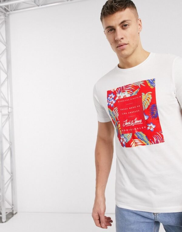 Jack & Jones Essentials - T-shirt met tropische print-Wit