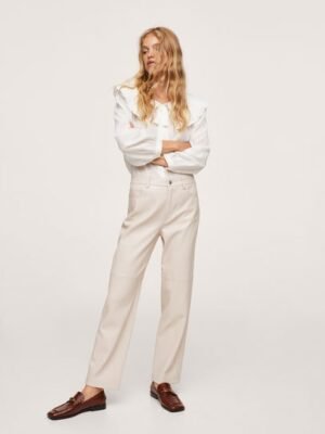 Mango  Rechte broek met leereffect