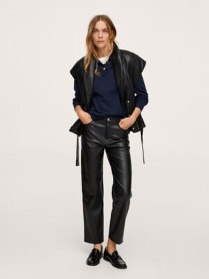 Mango  Rechte broek met leereffect