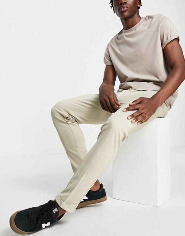 Jack & Jones Intelligence - Slim fit broek met stretch en plooien in beige-Neutraal