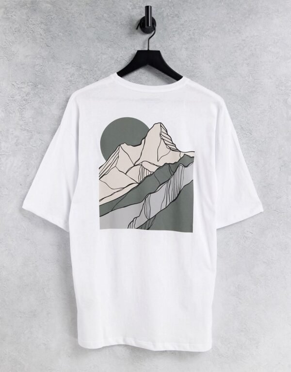 Jack & Jones Originals - Oversized T-shirt met geometrische bergprint op de achterkant in wit