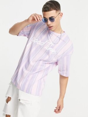 Jack & Jones - Originals - Oversized T-shirt met 'Good Times' print en pastelkleurige strepen-Veelkleurig