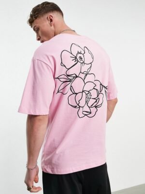 Jack & Jones - Originals - Oversized T-shirt met roos op de achterkant in roze