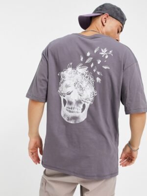 Jack & Jones - Originals - T-shirt met doodshoofdprint in grijs-Zwart