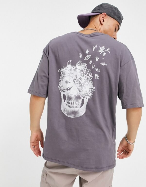 Jack & Jones - Originals - T-shirt met doodshoofdprint in grijs-Zwart