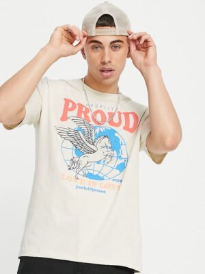 Jack & Jones Originals - Pride - Oversized T-shirt met print met Pegasus in beige-Neutraal