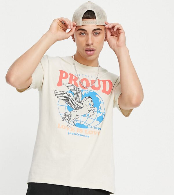 Jack & Jones Originals - Pride - Oversized T-shirt met print met Pegasus in beige-Neutraal