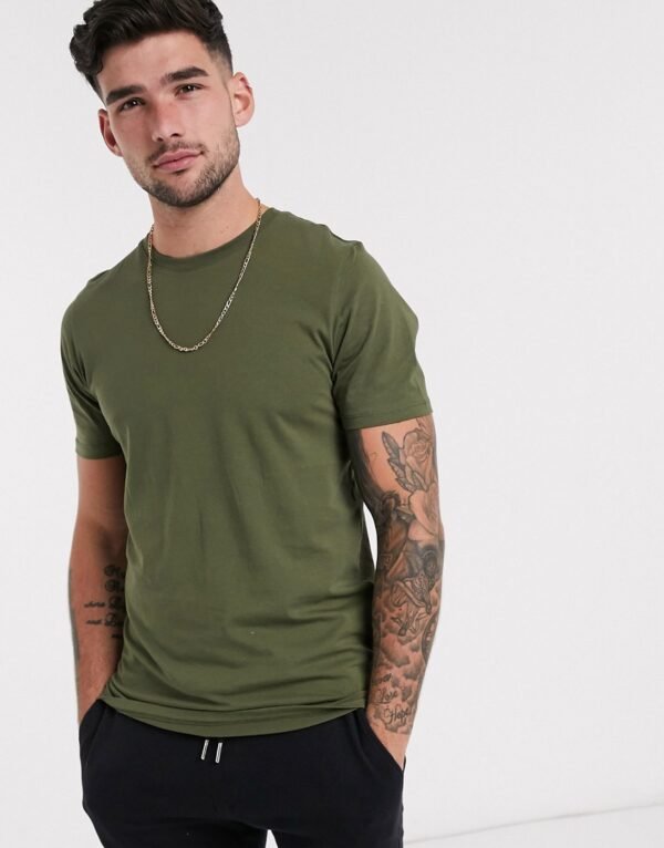 Jack & Jones Essentials - T-shirt van organisch katoen met ronde hals in kaki-Groen