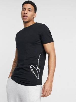 Jack & Jones - Originals - Lang T-shirt met logo op de zijkant in zwart