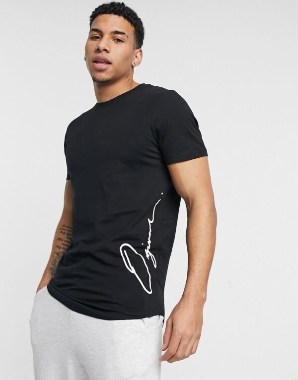 Jack & Jones - Originals - Lang T-shirt met logo op de zijkant in zwart