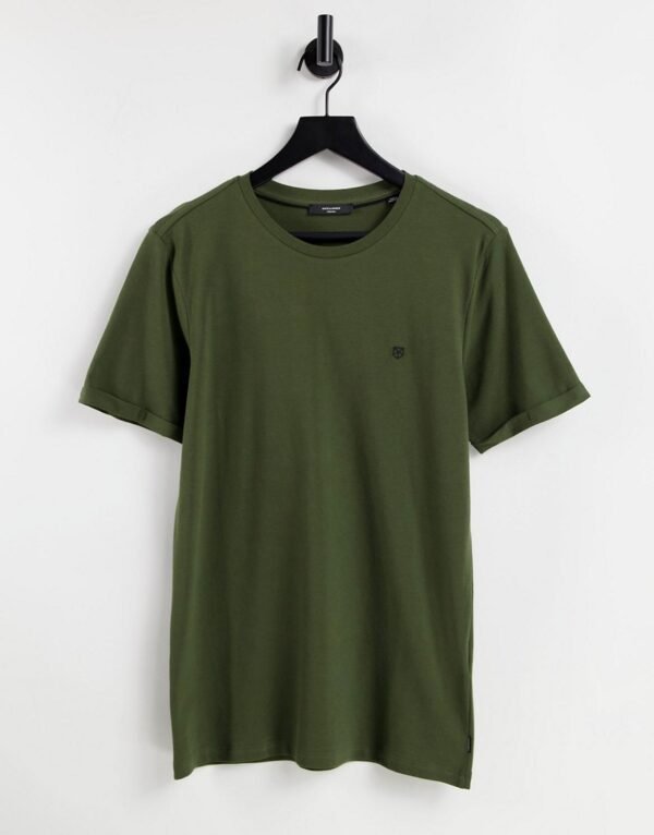 Jack & Jones Premium - Piqué T-shirt in kaki-Groen