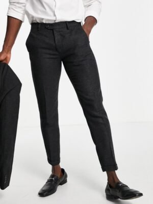 Jack & Jones Premium - Pantalon van wollen stof met visgraatmotief in grijs