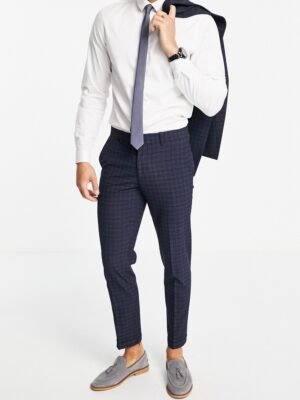 Jack & Jones Premium - Slim fit pantalon in marineblauw met ruit