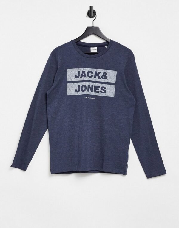 Jack & Jones - T-shirt met lange mouwen en boxlogo in marineblauw