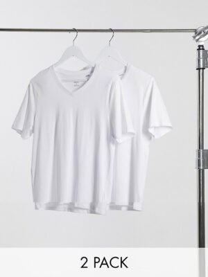 Jack & Jones - Essentials - Set van 2 slim-fit T-shirts met V-hals in wit