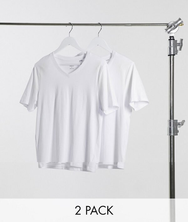 Jack & Jones - Essentials - Set van 2 slim-fit T-shirts met V-hals in wit