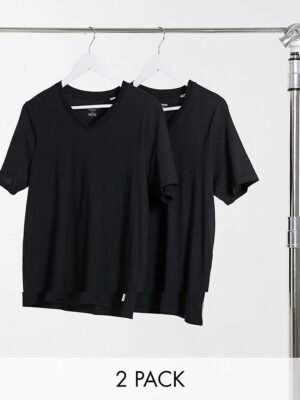 Jack & Jones - Essentials - Set van 2 slim-fit T-shirts met V-hals in zwart