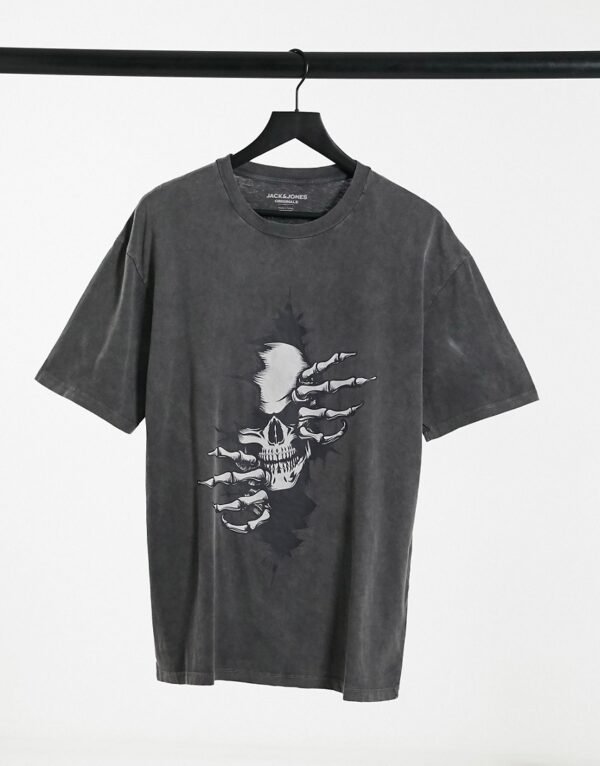 Jack & Jones Oversized - Oversized T-shirt met doodshoofdprint in zwart met wassing
