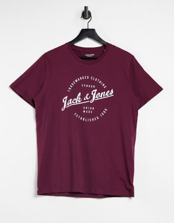 Jack & Jones - Originals - T-shirt met rond logo bordeauxrood