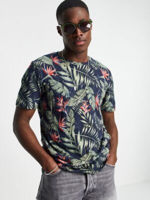 Jack & Jones - T-shirt met tropische print in marineblauw