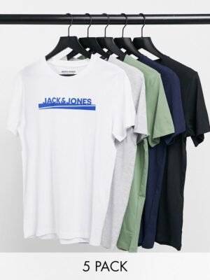 Jack & Jones - Set van 5 T-shirts met ronde hals in verschillende kleuren-Meerkleurig