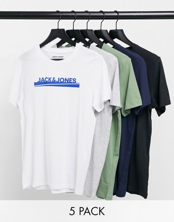 Jack & Jones - Set van 5 T-shirts met ronde hals in verschillende kleuren-Meerkleurig