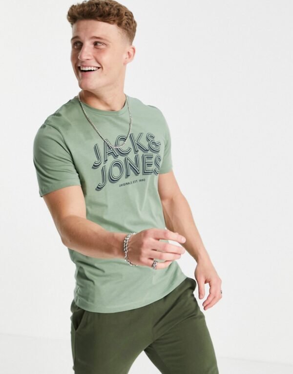 Jack & Jones - T-shirt met groot logo in groen-Blauw