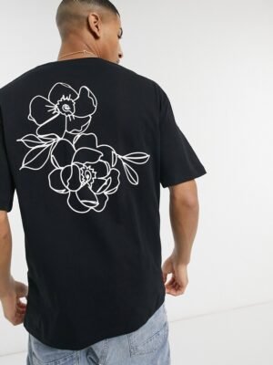 Jack & Jones - Originals - Oversized T-shirt met roos op de achterkant in zwart