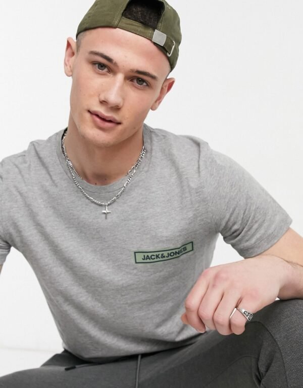 Jack & Jones - Originals - T-shirt met groot logo op de borst in grijs