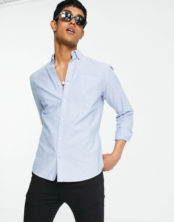 Jack & Jones - Essentials - Gestreept Oxford overhemd in lichtblauw