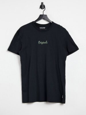 Jack & Jones - Originals - T-shirt met neon logo in zwart