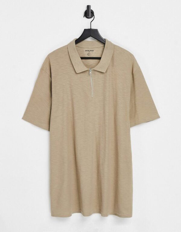 Jack & Jones Originals - Polo met rits in beige-Neutraal