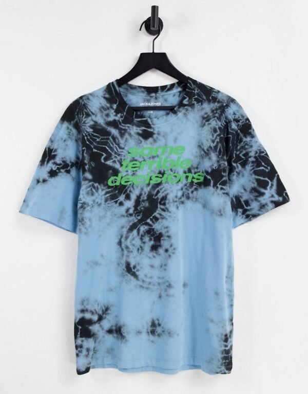 Jack & Jones - Originals - Oversized T-shirt met tie-dye in zwart en blauw-Meerkleurig