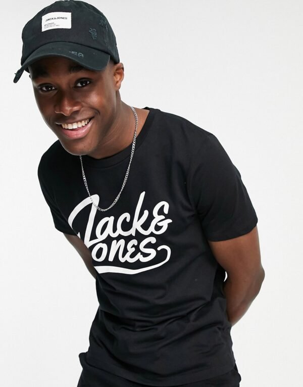 Jack & Jones - T-shirt met groot scriptlogo in zwart