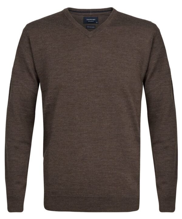 Profuomo heren taupe merino v-neck