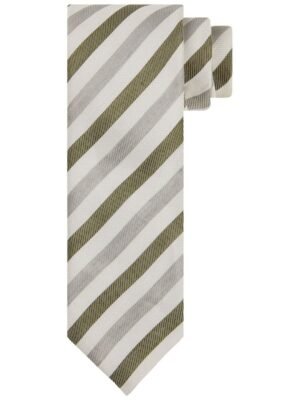 Profuomo heren groene linnen-blend gestreepte stropdas