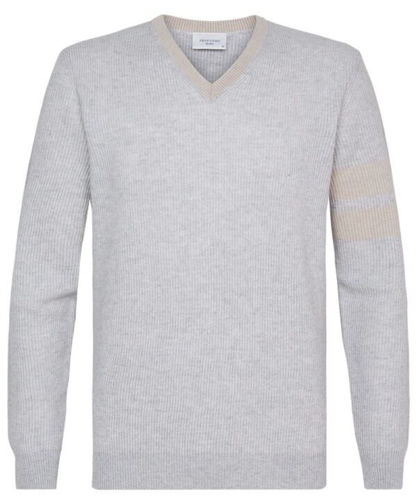 Profuomo heren grijze melange v-hals pullover