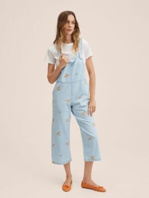 Mango  Geborduurde denim tuinbroek